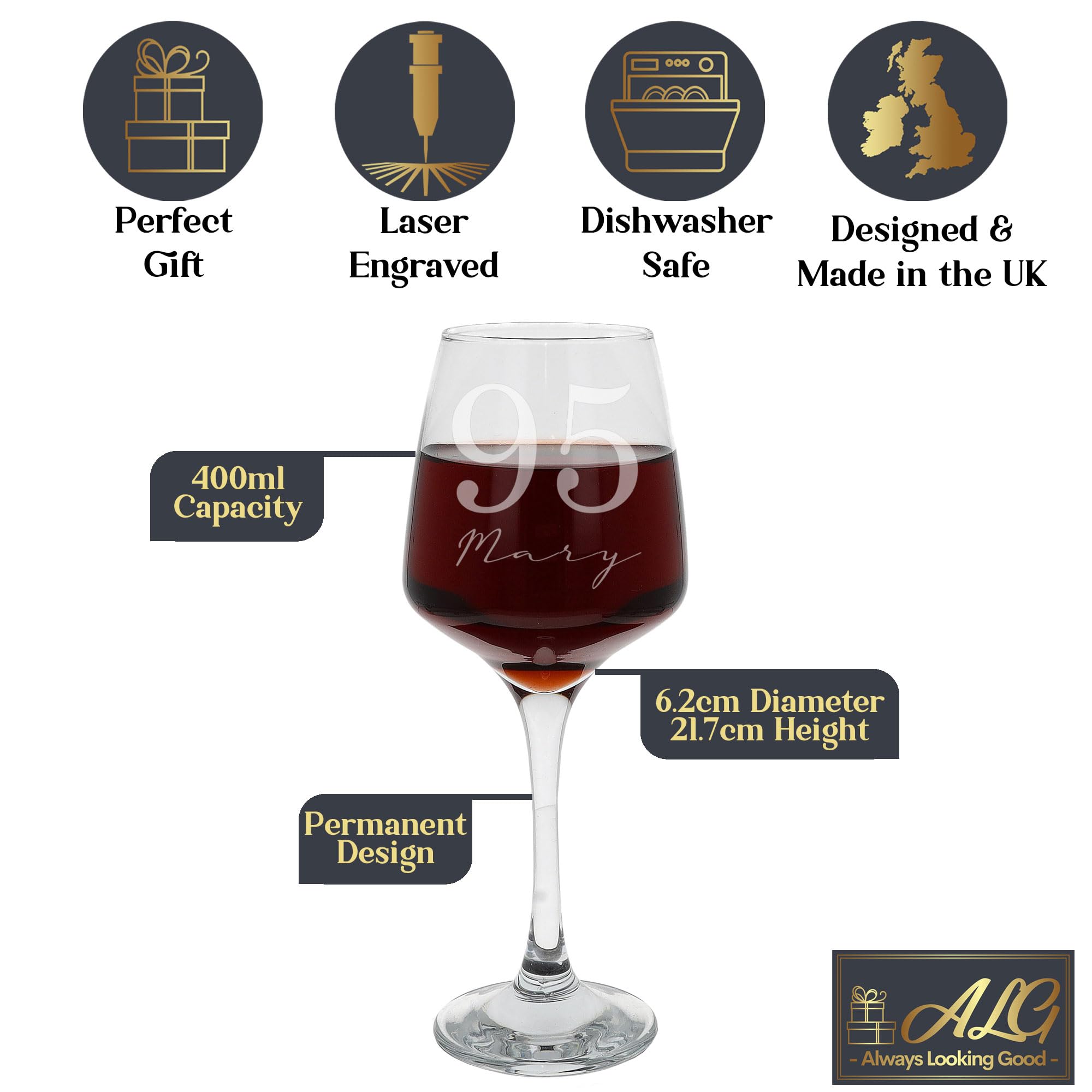 Personalised Age & Name Engraved Large Wine Glass, Gift